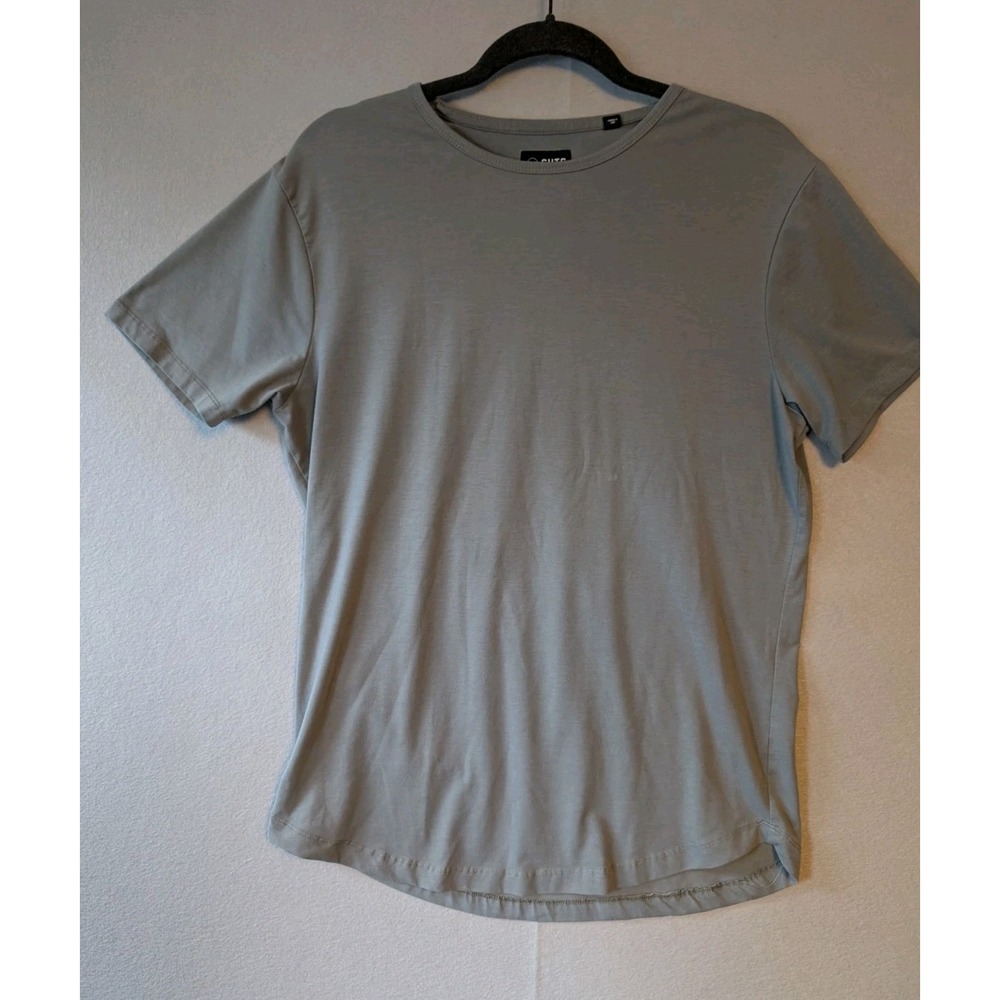 Cuts T-Shirt Mens M Grey Green Curve-Hem Short Sleeve Cotton Tee Workout READ
